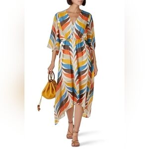 Slate & Willow V-Neck Scarf Hem Dress Women's XL Retro Feather #10121 Asymmetric